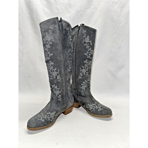 Eric Michael Heidi Knee High Grey Suede Embroidered Boho Western Boots Sz. 6.5 - Picture 2 of 10
